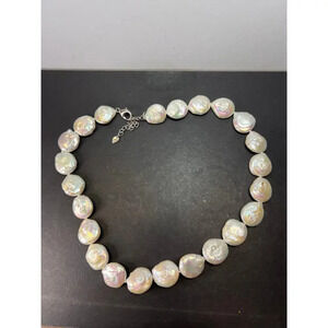 Cultured freshwater coin pearl necklace with sterling silver clasp and extension